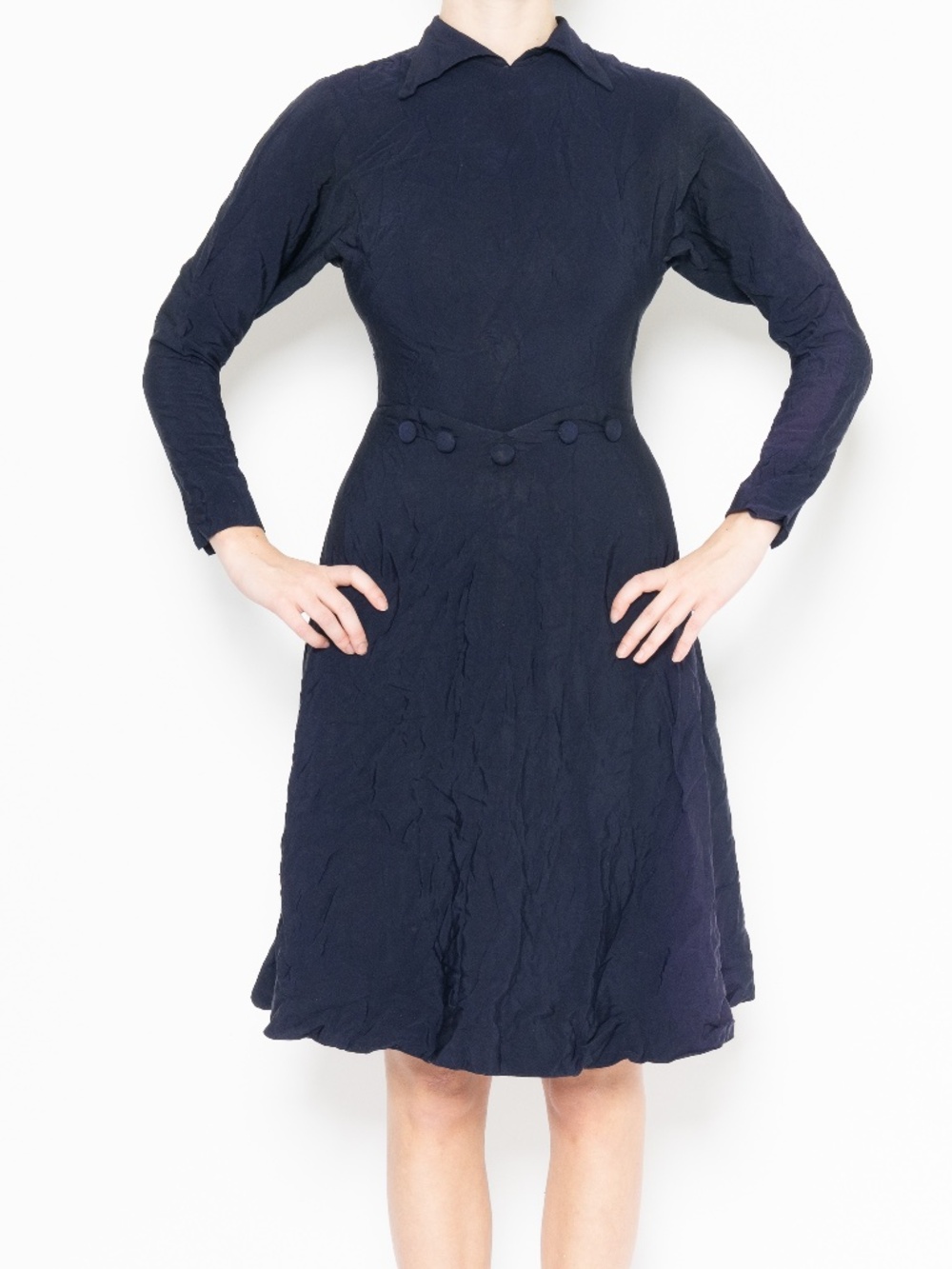 Vintage 1970s navy blue collared dress mini dress size small